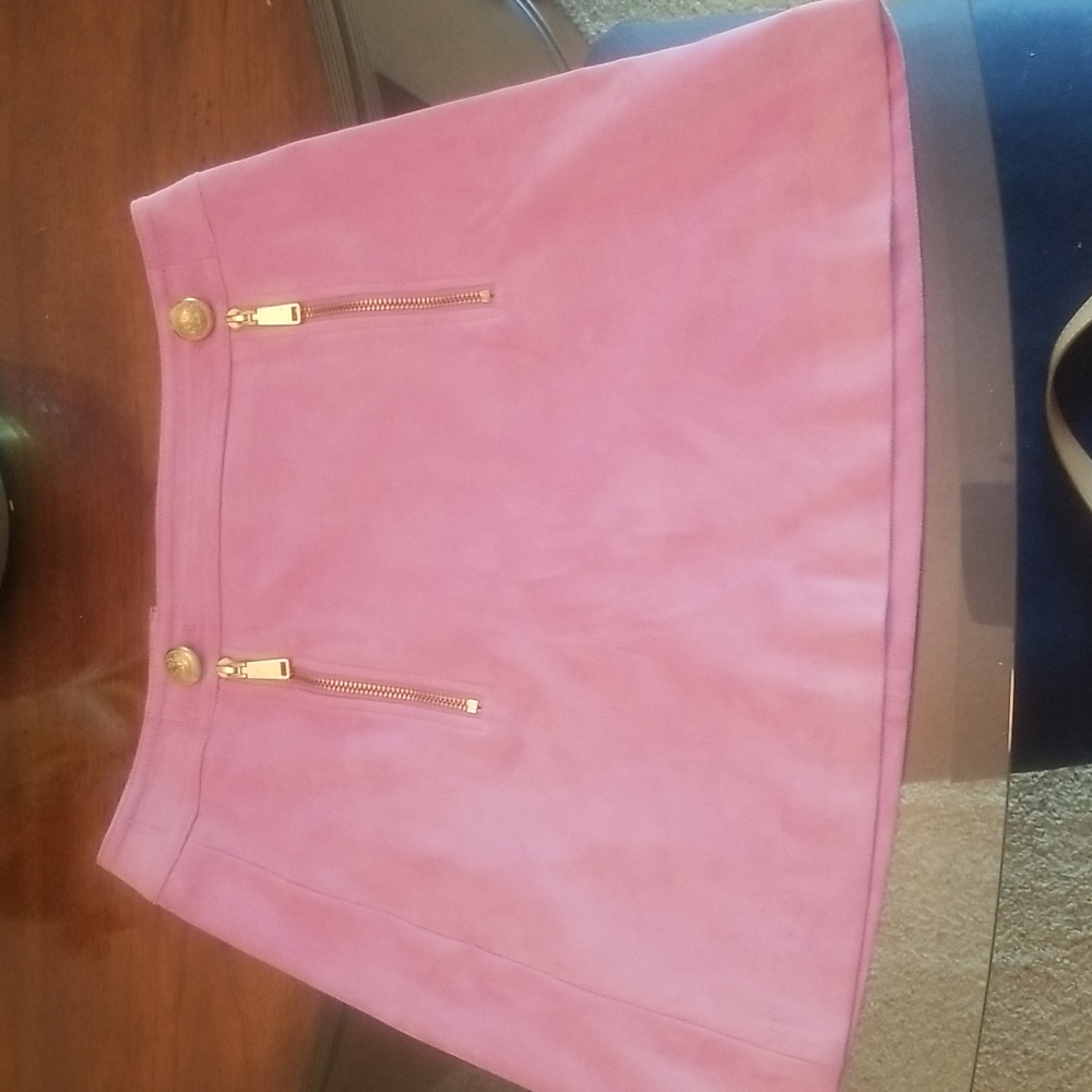 Express Pink Suede-like Mini-skirt Gold Accents